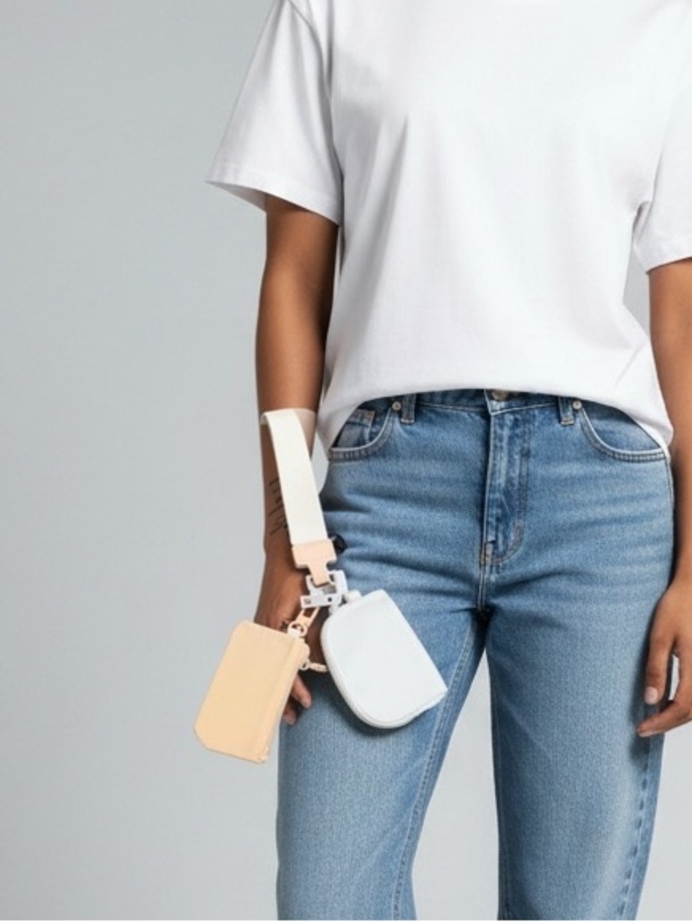 Portable pouches Duo Strap - White & Pale Peach
